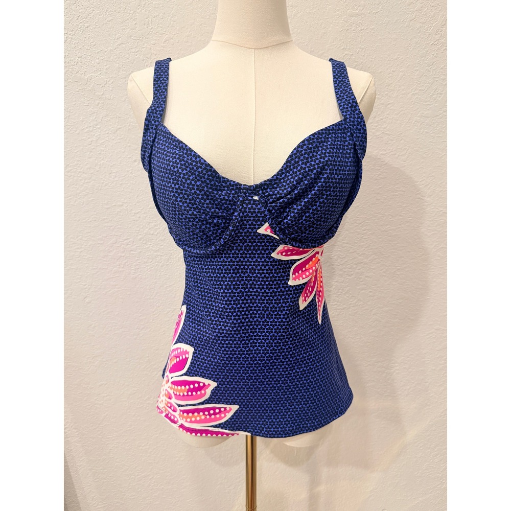 Title Nine Bodacious Tankini Swim Top Blue Pink Floral Underwire 36D